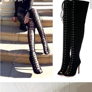 Breckels knee high laceup block heeled boots size 8.5